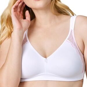 Wonderbra Plus Style No Poke Side Stay Wireless Bra 46D White Pink Lace
